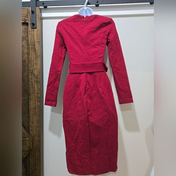 Lavish Alice RUBY Asymmetric Long Sleeve Ponte Midi Dress in Burgundy NWT size 2 - Picture 4 of 6